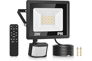 TAILCASLED Security Lights Outdoor Motion Sensor, 25W 3 Colours PIR Security Light with Remote Control, 2100LM IP66 Waterproof Outside Lights Dimmable Floodlight Motion Sensor Lights Outdoor for Backyard, Garden