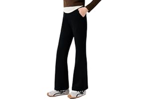 Hoseay Girls Joggers Flared High Waisted Soft Cotton Sport Trousers with Pockets Kids Breathable Solid Bell Bottom Sweatpants Casual School Bootcut Pants for Children Teens 7-14 Years