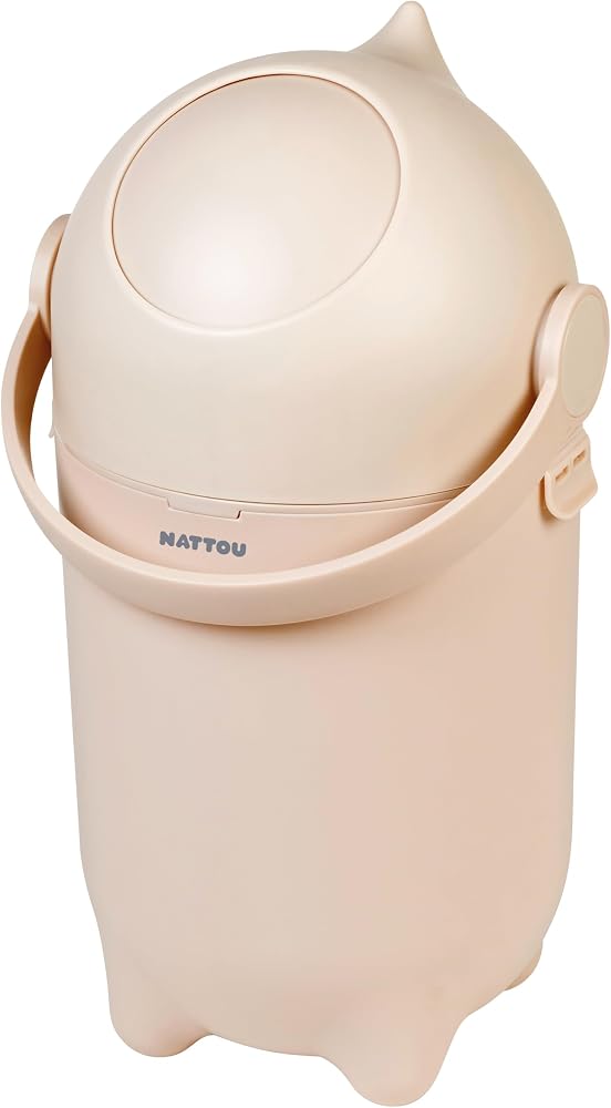 Nattou Dropy bebek bezi kovası, kokusuz, tek elle kolay açılır, 49,5 x 28 cm, polipropilen/ABS, bej