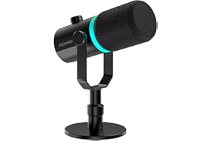 FEELWORLD PM1 - Microfono dinamico XLR USB per podcasting, gaming, live streaming, con cavo XLR e base in metallo