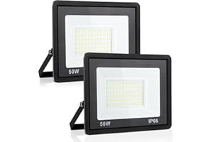 PSATFITO G Faretto LED da Esterno da 50w, LED da Cantiere Super Luminose da 5400 Lm, Ip66 Impermeabile, Proiettore LED per Esterni da 6000K per Magazzino, Garage, Cortile, Confezione da 2