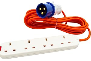 HOWSEHOLD 16A to 13A Extension Lead 5 Metres – Camping Electric Hook Up Cable with UK 3-Pin Plug Sockets – 240V Mains Lead for Caravans, Motorhomes, Catering Trailers & Generators – 3-Pin Blue Plug