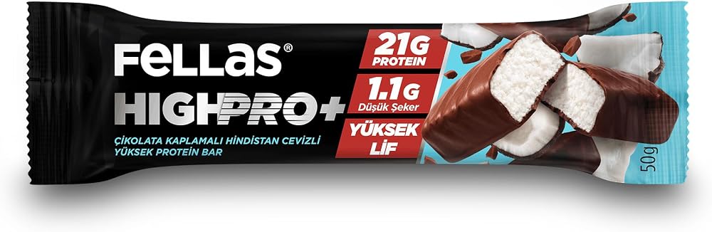 Fellas Çikolata Kaplı HighPro+ Protein Bar - Hindistan Cevizli (50g) x12 Adet