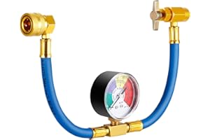 ZONJIE R134A Tuyau de charge de climatisation automatique, kit de recharge de tuyau de mesure de charge de réfrigérant de climatisation en caoutchouc avec manomètre Tuyau de recharge de climatiseur de voitur