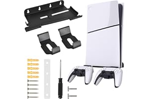 DEARBAG Wandhalterung Ständer für PS5/P5 Slim Konsole, Aufhängungshalterung Kompatibel mit P5 Slim Series Gaming -Konsolen, PS5 Standfuß PS5 Halterung Wand mit 2 Headset Gamepad Halter Gaming Zubehör
