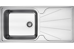 RUMO RELIABLE & MODERN RUMO Impression Stainless Steel Kitchen Sink 1.0 One Single Large Deep Bowl Reversible Sinks with Drainer 1000 x 500mm Inset Life Time Warranty Includes Wastes & Plumbing Kit