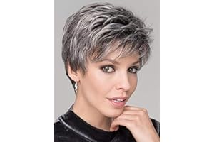 HAIRCUBE Perruque Naturelle Courte Humaine Pour Femmes - Ombrée Gris à Blanc - Utilisation Quotidienne