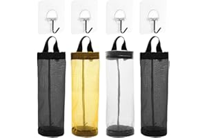 AFUNTA Plastiktütenhalter, 4 Stück, faltbar, atmungsaktiv, zum Aufhängen von Müllbeuteln, Organizer mit 4 Haken für Zuhause und Küche, Schwarz/Gelb/Grau