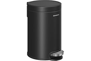 SONGMICS Cubo de Basura de Baño, 3 L, Cubo de Acero con Tapa de Cierre Suave, Cubo Interior, para Residuos, Dormitorio, Negro Tinta LTB013BZ01