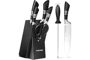 Kitcanis Couteaux de Cuisine, 8 Pièces Set Couteau Cuisine en Acier Inoxydable, Couteaux de Cuisine Professionnels avec Bloc Couteaux en Bois
