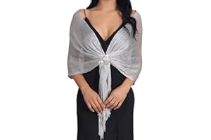 Aukmla Chales metálicos brillantes con hebilla para mujer, chal de noche para novia, dama de honor, bodas, fiestas de noche, vestidos formales (plateado), plata, talla única