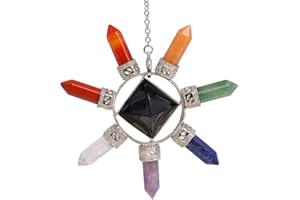 GEM-INSIDE CREATE YOUR OWN FASHION Sweet & Happy Girl's Store Schwarzer Achat Pyramide Ruder Naturquarz Kristall Wünschelrutze 7 Chakra Pendel für Wahrsagung Echter Stein Reiki Anhänger für Frauen Energie Heilung