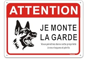 YUNTARDA Panneau attention au Chien,Je Monte LA Garde Vous Pénétrez dans Cette Propriété à Vos Risques et Périls 250x180mm Métal en Aluminium Revêtement réfléchissant et Résistant aux UV