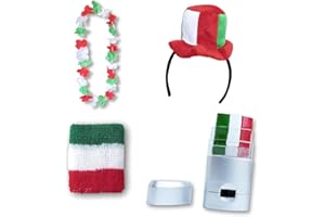 ‎SONIA ORIGINELLI Sonia Originelli Fanset Fanartikel Zylinderhut als Haarreif, Blumenkette, Schminkstift, Schweißband EM WM Fussball Farbe: Italien