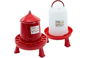 FINCA CASAREJO Pack Comedero y Bebedero con Patas para Gallinas y Otras Aves- Happy Chickens 2 kg y 3 L - Plástico Resistente - Incluye Guía Práctica de Alimentación de Gallinas