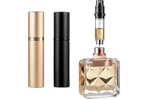 Vinuwu Nachfüllbarer Parfümzerstäuber, 5 ml, Mini-Reise-Aftershave-Spender, kleine Parfüm-Sprühflasche, Taschengröße, Bodenfüllung, Parfümspender für Damen und Herren (Schwarz + Gold, 2 Stück)