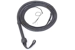 LB'S WHIP Bull Whip 16 tresses en cuir de kangourou avec ventre en cuir et traversin en cuir à l'intérieur, Indiana Jones Noir