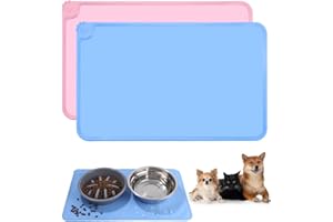 HUIFOO 2 PACCHI Tappetini Sottociotola per Gatti/Cani, Tappetino Ciotola Cane, Tappetino in Gomma Siliconica, Tappetini Impermeabili di Alimentazione, per Animali Domestici (48 x 30 cm Rosa e Blu)