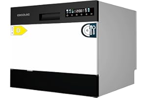 Cecotec Lavavajillas Compacto Libre Instalación 6 cubiertos Bolero Aguazero 2300. 6 Cubiertos, 8 Programas, Clase D, Colour Touch Panel, Machine Care, Delay Start, Función Pre-Wash, Dry+, Germ Shield