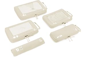 ECOHUB 5 Sets Compresión Organizador Maleta Packing Cubes For Travel Essentials Bolsas Organizadoras Ropa Viaje Avion Viajes Accesorios(Beige)