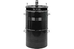BRIGROS MasterCook Grill Na Węgiel Beczka Układanie W Stali Z Termometrem I Pokrywką, 3 w 1 Wielofunkcyjny Grill, wędzarnia I Piekarnik Pizza, Średnica 48 cm I Wysokość 100 cm