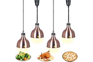 ‎VFDZ Lebensmittel Wärmelampe, Kommerzielle Speisenwärmer Lampe, 250W Wärmelampe für Speisen, Buffet Heizlampe Einziehbares Hängende für Buffets und Küche Esszimmer(B-25cm, 4 Stück)