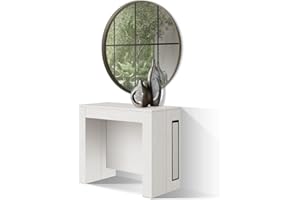 PAZZO DESIGN, Tavolo Consolle Allungabile Con Porta Prolunghe Paola, Bianco Frassinato, Fino A 12 Posti, Consolle Cucina, Salvaspazio, Made in Italy, Da 45 A 300 Cm - id_1979
