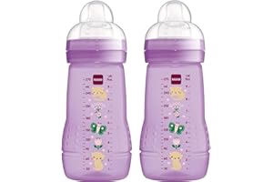 MAM Easy Active Bottles | 2 Pack (2 x 270ml) | Medium Flow MAM Teats Size 2 | Baby Accessories | Pink (Various Designs)