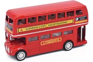 MIFKLMV Classic Taxi Bus Double Decker Red Bus Models Toy, Metal Die Cast Free Wheeling Action Toy,Models Pull Back Car Accessories for Kids and Collectors -O