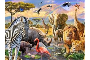 Meecaa Paint by Numbers Animal Lion Tiger Zebra Elephant Bird Kit for Adults Beginner DIY Oil Painting 16x20 inch (Animal, No Frame)