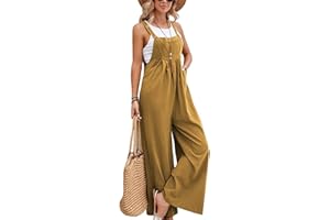 SotRong Latzhose Damen Weite Bein Schlag Jumpsuit mit Tasche Loose Fit Baggy Playsuits Sommer Boho Strampler Ärmellos Riemchen Overalls Casual Adjustable Bib Pants