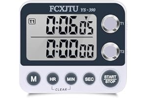 FCXJTU Digitaler Dual-Küchen-Timer, Dual-Count-Up/Down-Timer, Koch-Timer, Stoppuhr, großes Display, Einstellbarer Lautstärkeregler und Blinklicht mit magnetischer Rückseite, Ständer