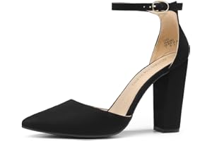 DREAM PAIRS Zapatos de Tacón Alto para Mujer Coco, Bombas de Tacón Cuadrado, Punta Cerrada, con Correa en el Tobillo, Zapatos de Vestir