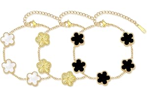 ZhouWei 3 st fyrklöver armband, lyckoarmband dam armband dam justerbara guldpläterade armband i rostfritt stål, för mamma fru
