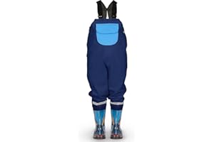LOVRAIN Children Kids Toddlers Waterproof Chest Waders with Pocket and Bag (Size Name for Boots Sizes, Ages 1.5-9)