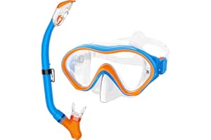 HH HHAO SPORT Snorkeling Gear for Kids with Foldable Silicone Full Dry Snorkel, Kids Snorkel Set Anti Leak Youth Junior Snorkeling Package Diving Mask Soft Tube with Mesh Bag Swimming Goggles