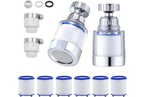 DAKEXIONG 2 Stück Wasserhahn Filter Transparenter,360° Wasserhahn Filter + 6 Stück PP-Baumwollfilterelement Wasserfilter Wasserhahn mit Austauschbar Filterelement, für Küche, Spüle, Home Badezimmer