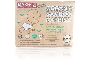 Beaming Baby Organic Bamboo Eco Nappies Maxi Plus Size 4 (9-15 kg / 23-34 lb) - 24 in Pack. Biodegradable, Hypoallergenic, No Nappy Rash, Recyclable Paper Packaging