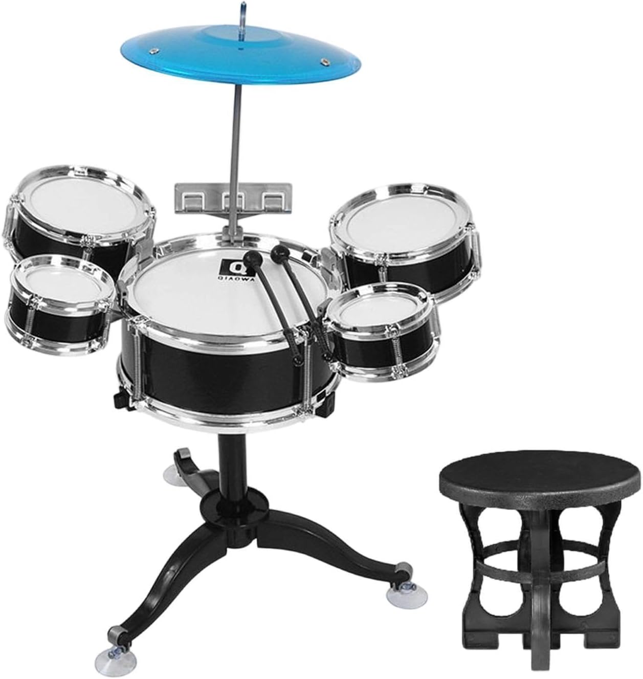 Amagogo Batería para niños de 3 a 6 años, con Baquetas, 5 Tambores, Juguete rítmico, Kit de batería de Jazz para niños, Negro