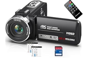 CENZOAR Video Camera Camcorder 4K 48MP with IR Night Vision, 18X Digital Zoom Webcam Recorder 3.0'' 270° Rotation Touchscreen Vlogging Camera for YouTube with Remote Control, 2 Batteries, and 32GB SD Card