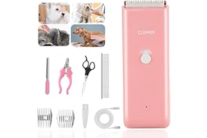 SUN YOBA Dog Grooming Kit Electric Pet Paw Trimmer Low Noise Cordless Dog Clippers for Dog Cat Home Hair Grooming,Waterproof Pet Grooming Tools with 9-Pieces (Pink)