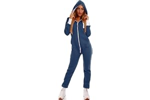 Crazy Age Basic Jumpsuits Ganzkörperanzug Einteiler One Piece Schlafanzug Overall Damen Jumpsuit Kuschelig und warm