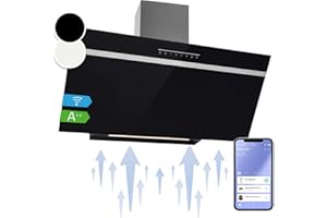 Klarstein Dunstabzugshaube 90 cm Umluft/Abluft, Schwarz mit Spühlmaschinenfestem Filter, Dunstabzug Schräg mit 514m³/h Luftstrom, Abzugshaube Breit, Wandhauben mit Wi-Fi & LEDs