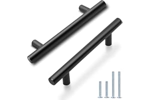 Probrico pack de 5 poignées de porte d'armoire en acier inoxydable noir, poignée de tiroir de vanité de style européen, Centre de trou 3-1/2 pouces