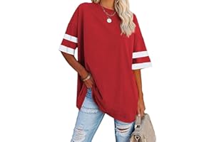 Famulily Women's Casual Round Neck Half Sleeve T Shirt Ladies Comfy Oversized Baseball Tshirts Color Block Tunic Tops
