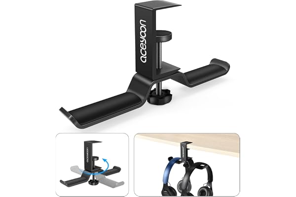aceyoon Double Support Casque Rotatif à 360° Porte Casque en Aluminium pour Bureau Headset Stand pour Casque Gaming sans Fil Audio Bluetooth Repose Casque Super Capacité de Charge (Noir)