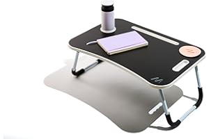 Muitomas, Tavolino da Smart Working, Scrivania Pieghevole in Plastica e Metallo, Richiudibile con Portabicchieri e Supporto Tablet, per Letto e Divano, 60 x 40 x 30 cm, Colore Nero