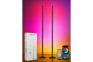 OUTON Lampada da Terra LED 2-Pezzi, RGBIC Dimmerabile Piantana con Telecomando e Controllo APP, 16 Milioni di Colori, Sincronizzazione Musicale, Timer, per Soggiorno, Camera, Giochi