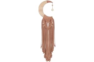 HOLAVIDA Macrame Atrapasueños para Pared Tejido a Mano con Tapiz de Luna - Decoración Boho para Dormitorio y Sala de Estar (Marrón, 66cm)