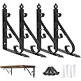 Ouvin Decorative Wall Shelf Brackets 4 Pack 10inch Heavy Duty L Corner Brace Shelf Support Floating Metal Brackets with Screws (250 mm/10inch) Black